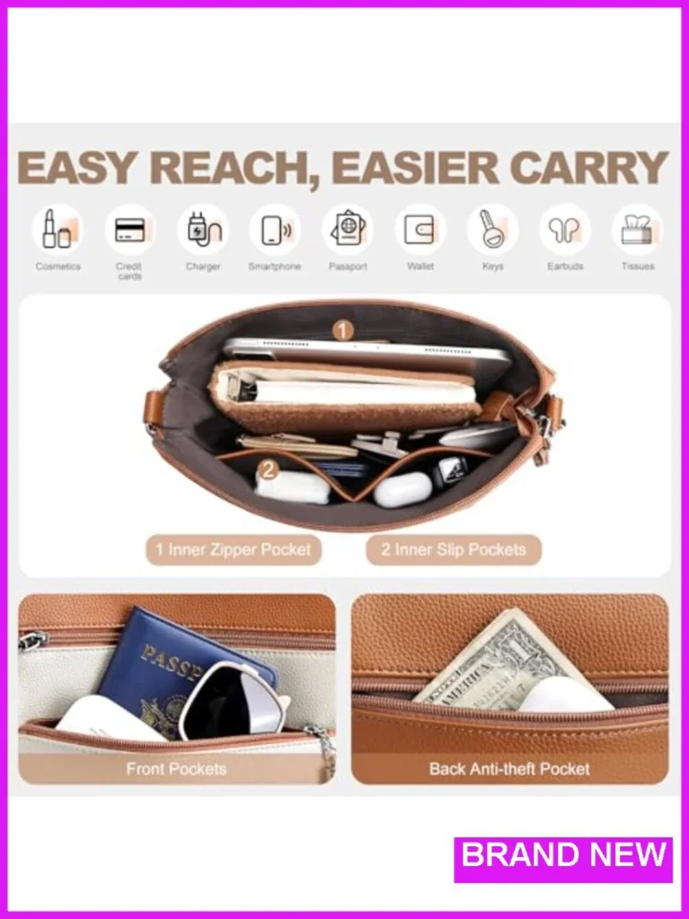 Anti Theft Crossbody Purse RFID Blocking Vegan Leather Travel Shoulder Bag